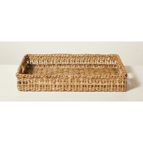 Hearth & Hand Natural Woven Rattan Structured Serving Tray w/ Handles 14" x 20" - Picture 3 of 9